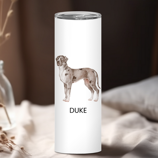 Personalized Great Dane Dog Tumbler | Custom Dog Name Gift for Pet Lovers | Full Design Skinny Tumbler