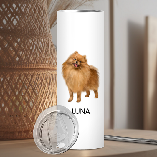 Personalized Pomeranian Dog Tumbler | Custom Dog Name Gift for Pet Lovers | Full Design Skinny Tumbler