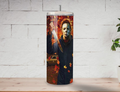 Michael Myers Haddonfield Tribune Tumbler | Full Design Skinny Tumbler
