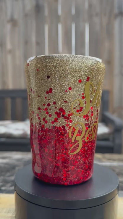 Creme & Red Glitter Tumbler | Personalized Tumbler