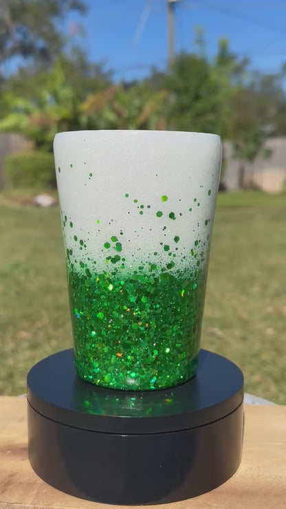 White & Green Glitter Tumbler | Personalized Tumbler