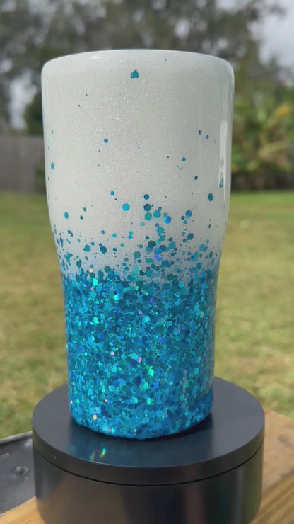 White & Blue Glitter Tumbler | Personalized Tumbler