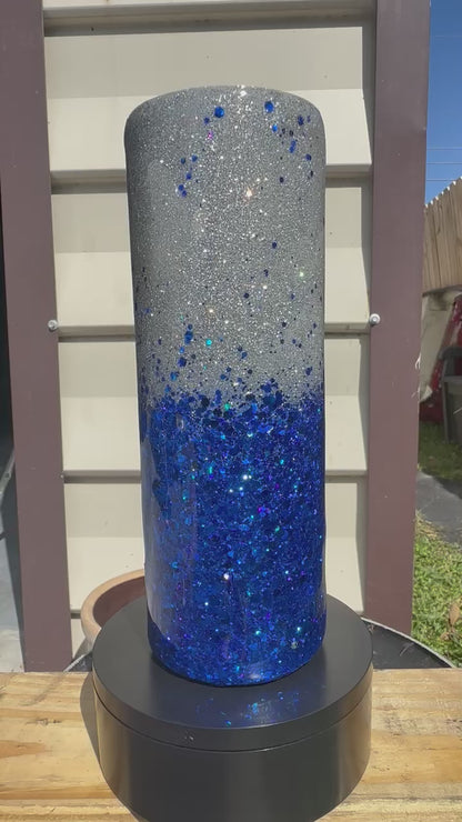 Silver & Blue Glitter Tumbler | Personalized Tumbler