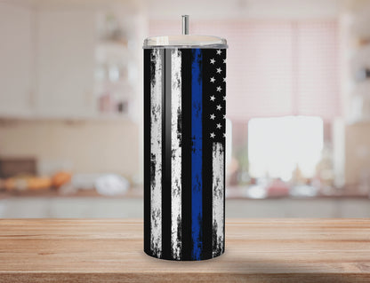 Back The Blue Tumbler | Full Design Skinny Tumbler