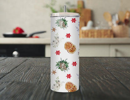 Holiday Floral Tumbler | Full Design Skinny Tumbler