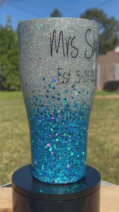 Silver & Blue Glitter Tumbler | Personalized Tumbler