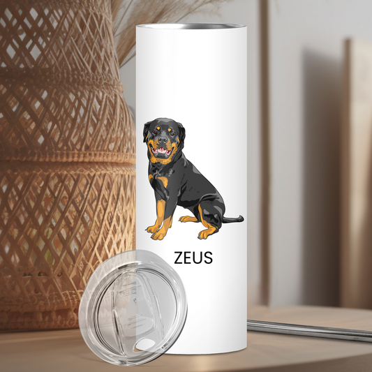 Personalized Rottweiler Dog Tumbler | Custom Dog Name Gift for Pet Lovers | Full Design Skinny Tumbler