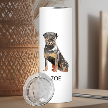 Personalized Rottweiler Dog Tumbler | Custom Dog Name Gift for Pet Lovers | Full Design Skinny Tumbler
