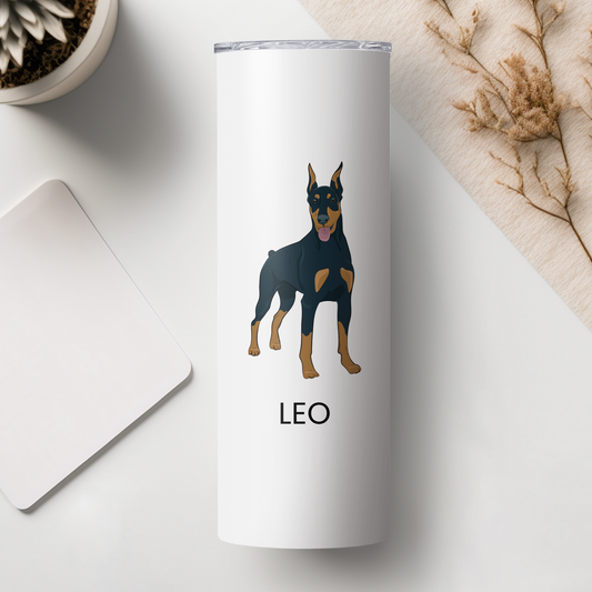 Personalized Doberman Pinscher Dog Tumbler | Custom Dog Name Gift for Pet Lovers | Full Design Skinny Tumbler