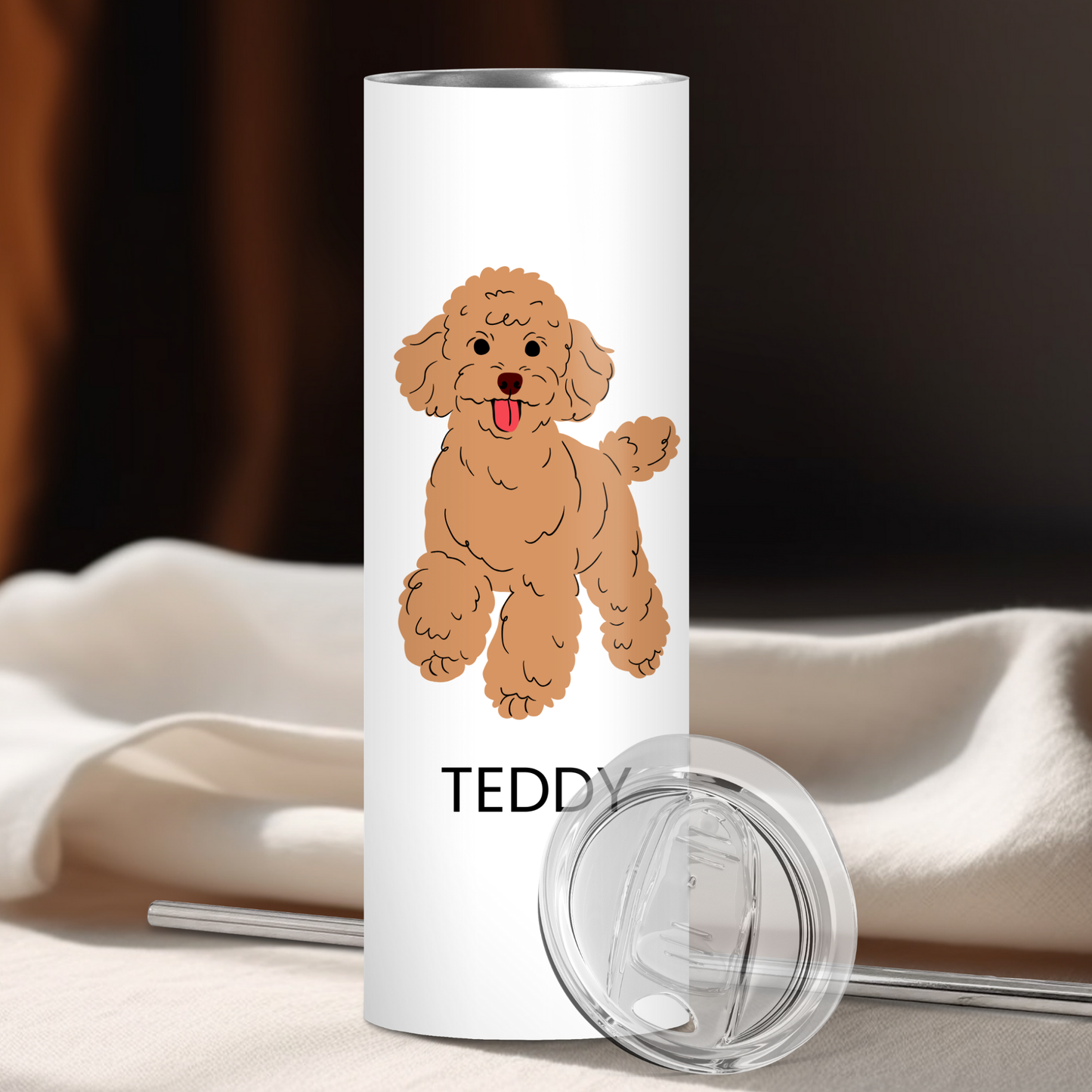 Personalized Poodle Dog Tumbler | Custom Dog Name Gift for Pet Lovers | Full Design Skinny Tumbler
