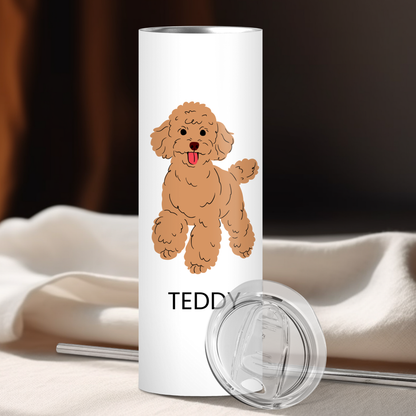 Personalized Poodle Dog Tumbler | Custom Dog Name Gift for Pet Lovers | Full Design Skinny Tumbler